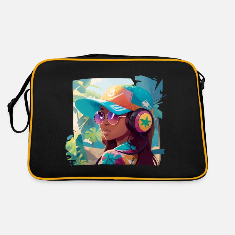 Mädchen mit Kopfhörern Retro Tasche