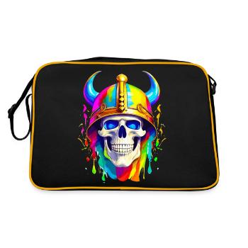 Wikingerschädel Farbe - Retro Tasche - Schwarz/Gold - Hinten