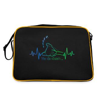 Hundeleben... Heartbeat Line lustige Kunst - Retro Tasche - Schwarz/Gold - Hinten