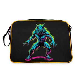 Werwolf Halloween Wolf Wolfsrudel - Retro Tasche - Schwarz/Gold - Hinten