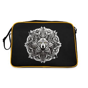 Wolf Mandala Indianer Design - Retro Tasche - Schwarz/Gold - Hinten