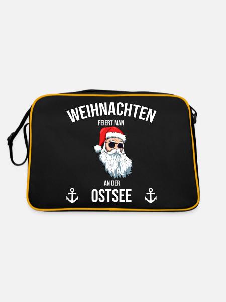 weihnachten feiert man an der Ostsee - Retro Tasche - Schwarz/Gold - Hinten