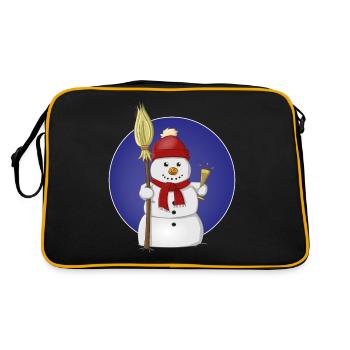 Cheerful drawing of a snowman with red hat - Retro Bag - black/gold - Back