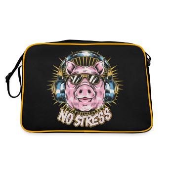 Cochon avec des écouteurs Drôle de dicton PAS DE STRESS - Sac Retro - noir/or - Dos