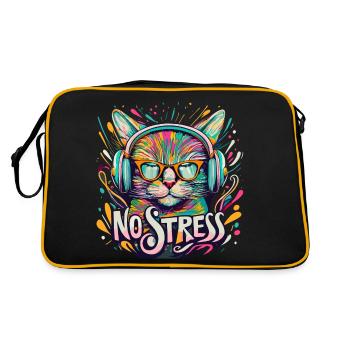 Chat avec des écouteurs Drôle de dicton NO STRESS - Sac Retro - noir/or - Dos