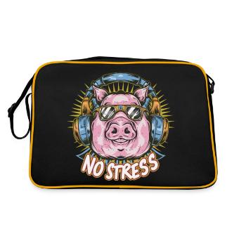 Cochon avec des écouteurs Drôle de dicton PAS DE STRESS - Sac Retro - noir/or - Dos
