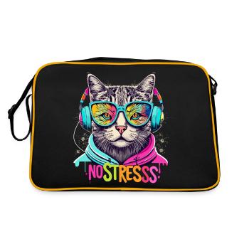Chat avec des écouteurs Drôle de dicton NO STRESS - Sac Retro - noir/or - Dos