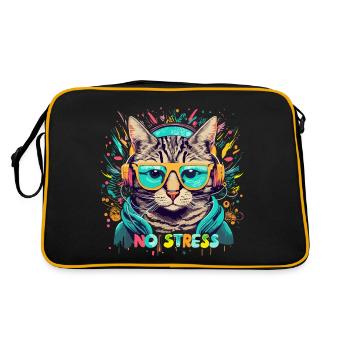 Chat avec des écouteurs Drôle de dicton NO STRESS - Sac Retro - noir/or - Dos