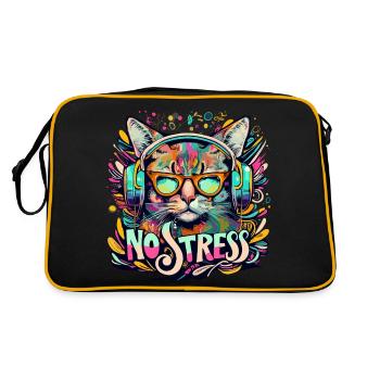 Chat avec des écouteurs Drôle de dicton NO STRESS - Sac Retro - noir/or - Dos