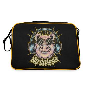 Cochon avec des écouteurs Drôle de dicton PAS DE STRESS - Sac Retro - noir/or - Dos