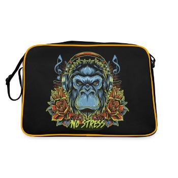 Gorille avec des écouteurs Drôle de dicton NO STRESS - Sac Retro - noir/or - Dos
