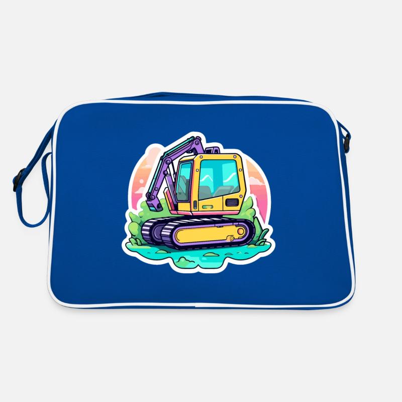 Excavator Construction Site Drawing Retro Bag