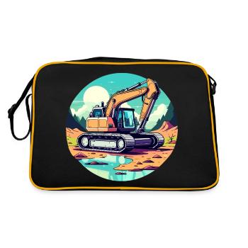 Bagger Baustelle Zeichnung - Retro Tasche - Schwarz/Gold - Hinten