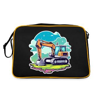 Bagger Baustelle Zeichnung - Retro Tasche - Schwarz/Gold - Hinten