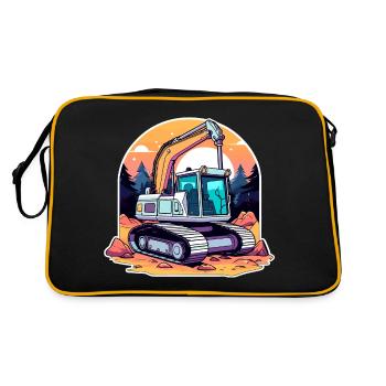 Bagger Baustelle Zeichnung - Retro Tasche - Schwarz/Gold - Hinten