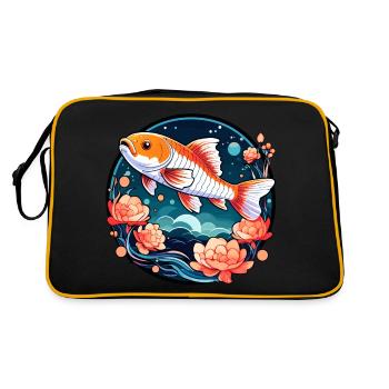 Koi Carp Drawing - Retro Bag - black/gold - Back