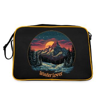 Eine verschneite Berglandschaft für Winterliebhaber - Retro Tasche - Schwarz/Gold - Hinten
