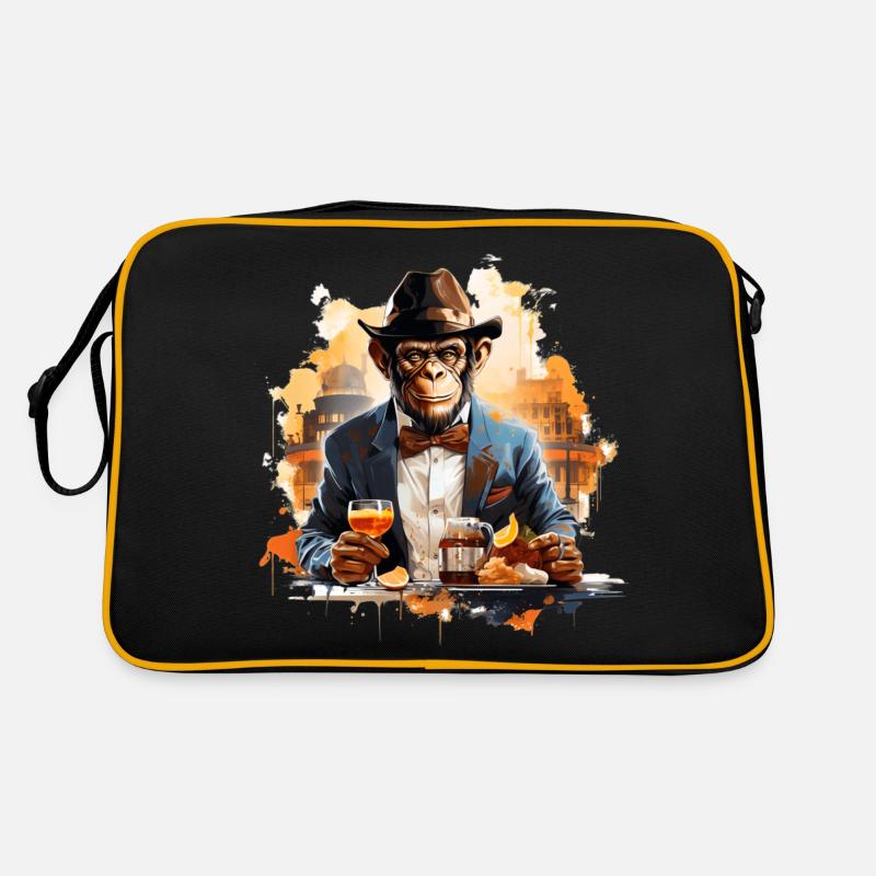 Cooler Business-Affe mit Getränk Schimpanse - Retro Tasche - Schwarz/Gold