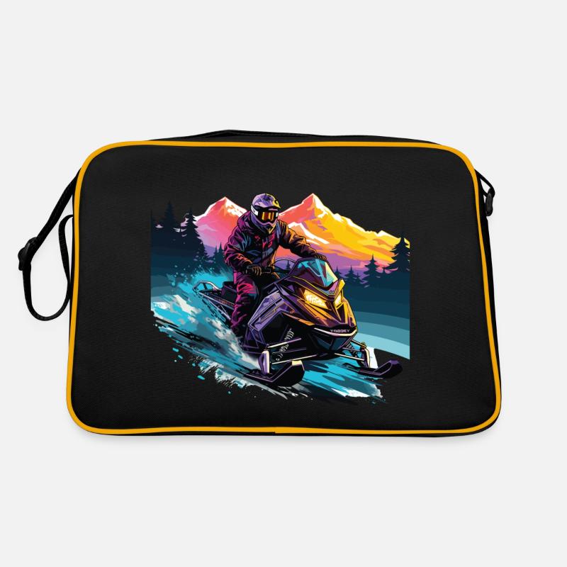 Snowmobiling in a snow-capped mountain setting Retro Bag