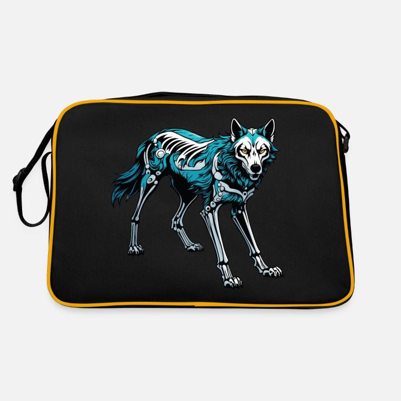 Wolf Skelett Illustration Retro Tasche