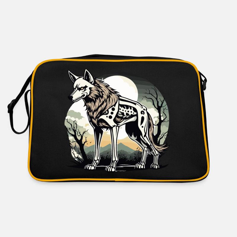 Wolf Skeleton Illustration Retro Bag