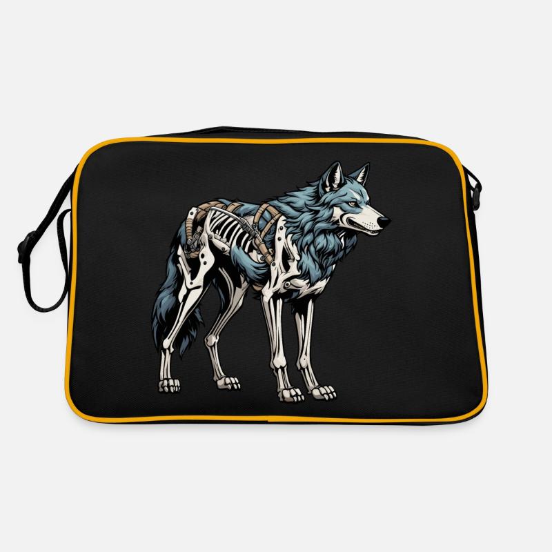 Wolf Skelett Illustration Retro Tasche