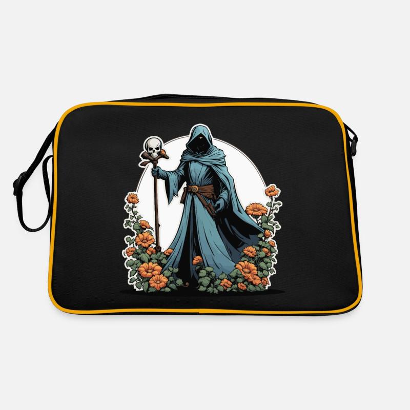 Sensenmann Blumen Illustration - Retro Tasche - Schwarz/Gold