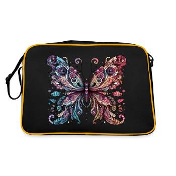 Schauriger Schmetterling mit Totenkopf - Retro Tasche - Schwarz/Gold - Hinten
