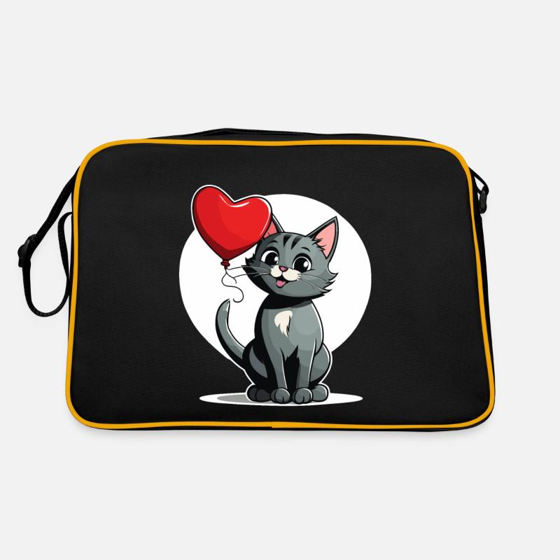 Katze Herz - Valentinstag Retro Tasche