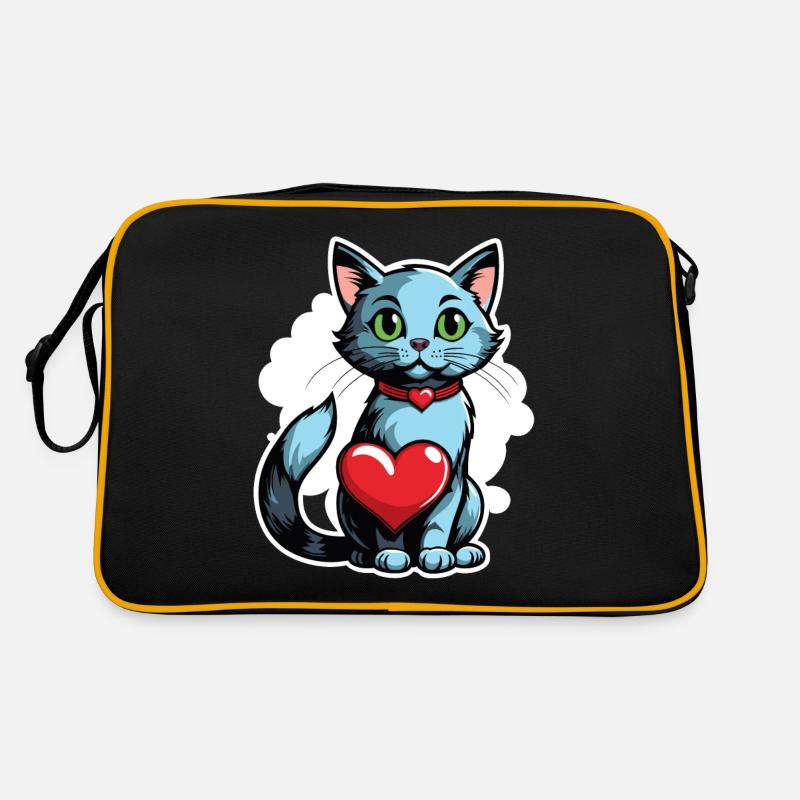 Katze Herz - Valentinstag Retro Tasche