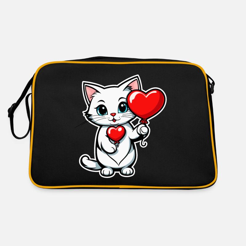 Katze Herz - Valentinstag Retro Tasche