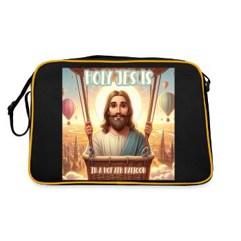 Heiliger Jesus in einem Heißluftballon - Retro Tasche - Schwarz/Gold - Hinten