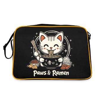 Funny Cat Paws and Ramen Kawai - Retro Bag - black/gold - Back