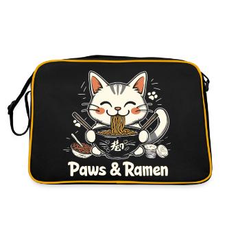 Funny Cat Paws and Ramen Kawai - Retro Bag - black/gold - Back