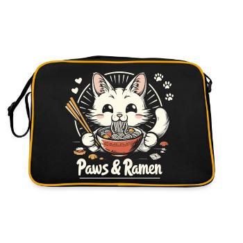 Funny Cat Paws and Ramen Kawai - Retro Bag - black/gold - Back