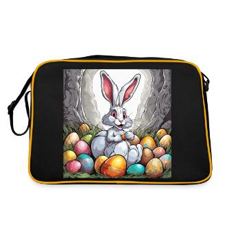Osterhase / Ostern / Eier / Feiertage / Osterfest - Retro Tasche - Schwarz/Gold - Hinten