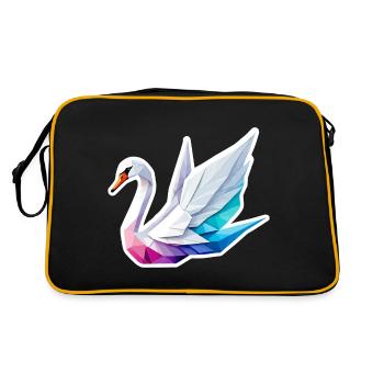Schwan Origami Illustration - Retro Tasche - Schwarz/Gold - Hinten