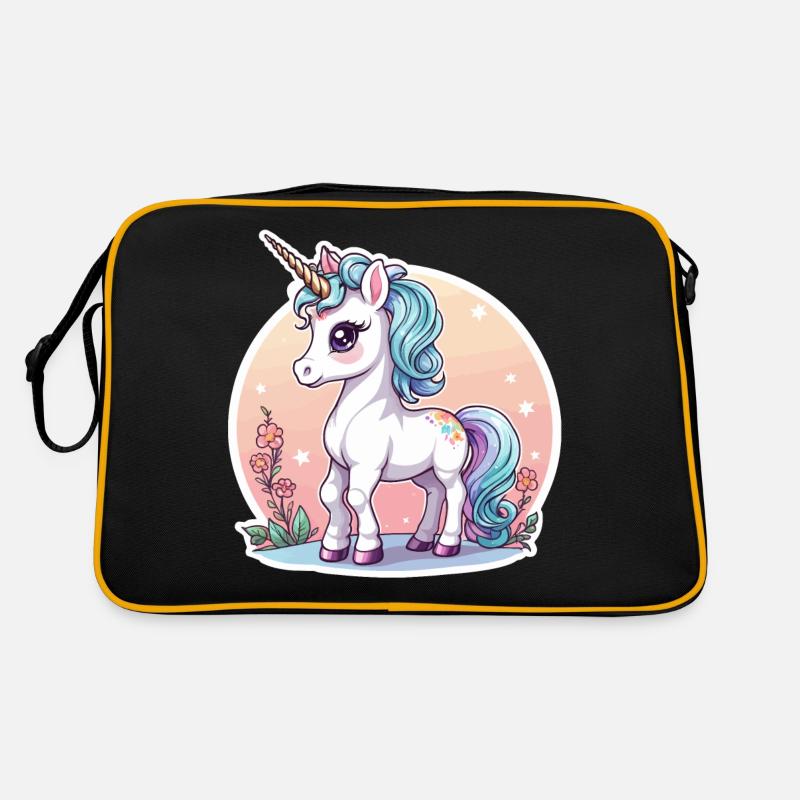 Einhorn Illustration - Retro Tasche - Schwarz/Gold