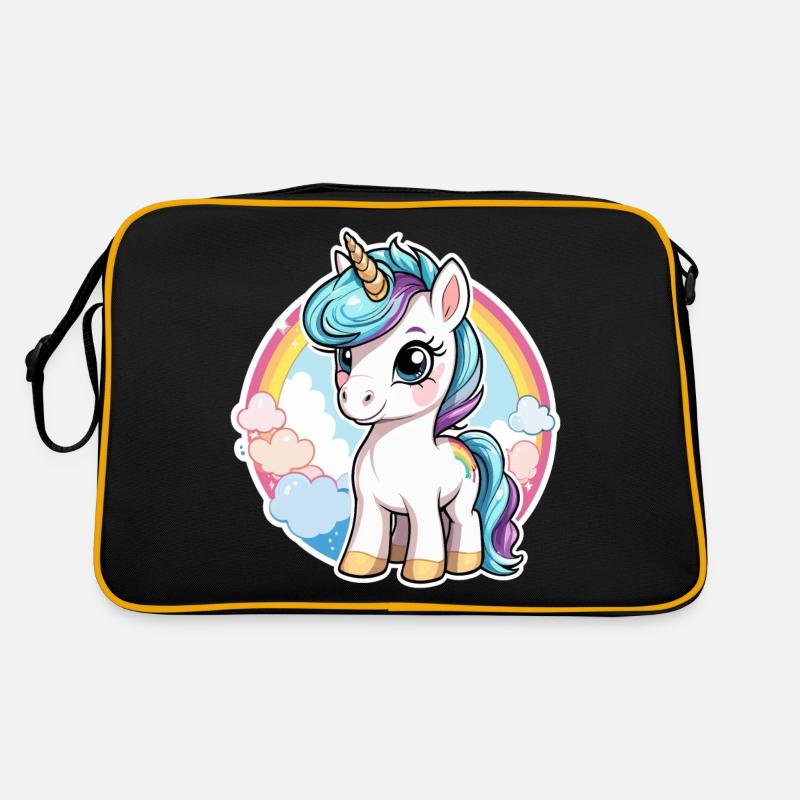 Einhorn Illustration - Retro Tasche - Schwarz/Gold