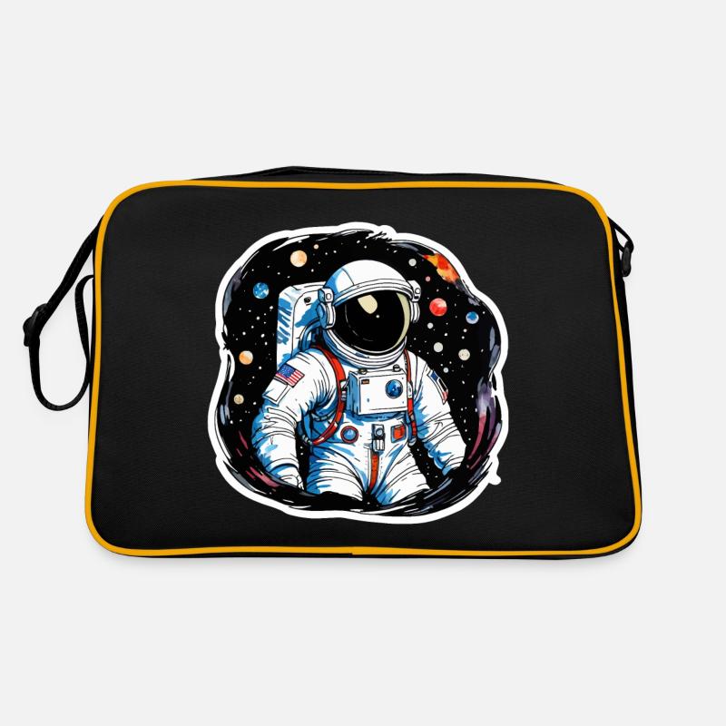 Astronaut Wasserfarben Aquarell - Retro Tasche - Schwarz/Gold