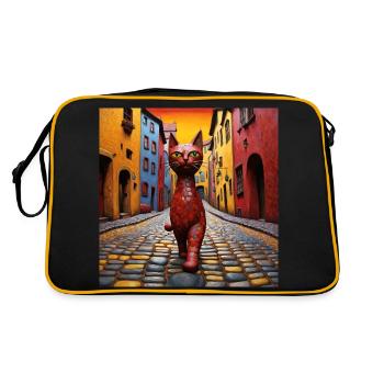Surreale Pop-Tiere 7 Katze - Retro Tasche - Schwarz/Gold - Hinten