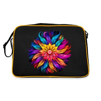 Regenbogenfeder Mandala - Retro Tasche - Schwarz/Gold - Hinten