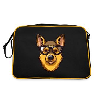 German Shepherd Dog Breed Watercolor Cartoon Kawai - Retro Bag - black/gold - Back
