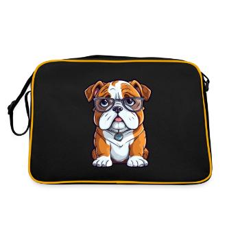 English Bulldog Dog Breed Watercolor Cartoon Kawai - Retro Bag - black/gold - Back