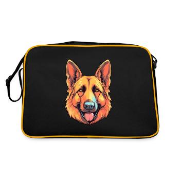 German Shepherd Dog Breed Watercolor Cartoon Kawai - Retro Bag - black/gold - Back