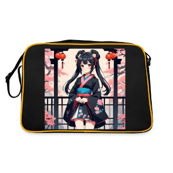 Kawaii Kimono Girl with Background - Retro Bag - black/gold - Back