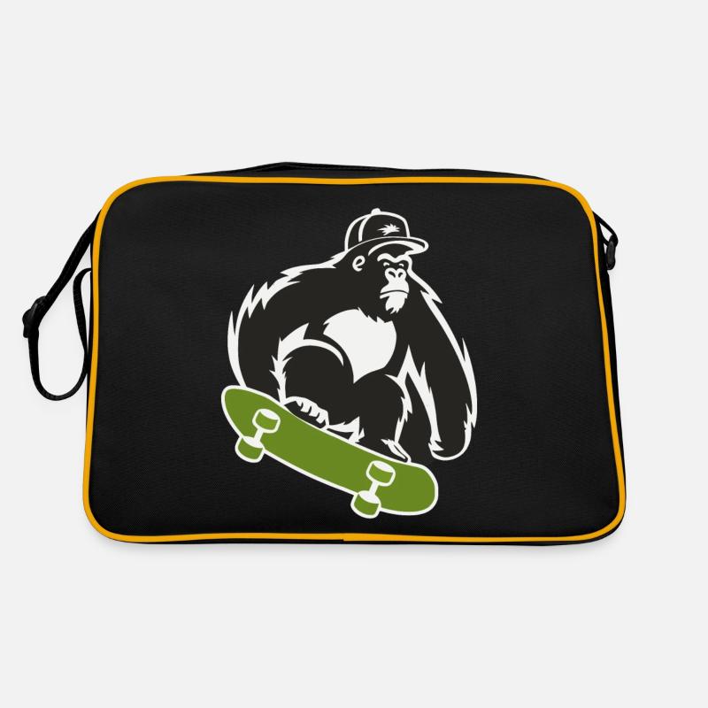 Skateboard Skateboarder Skater Gorilla Affe Tier - Retro Tasche - Schwarz/Gold
