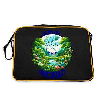 Save the World (Ein Aufruf zur Erhaltung)Blau - Retro Tasche - Schwarz/Gold - Hinten