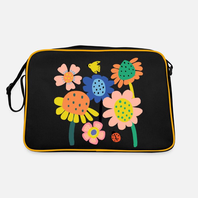 Jardin De Fleurs Colorées - Sac Retro - noir/or