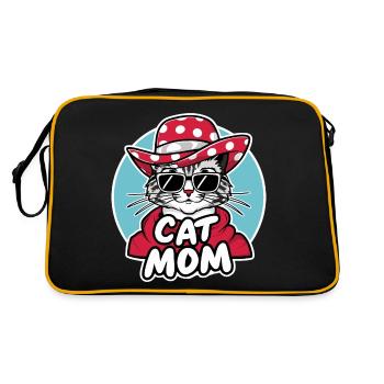 Cat Mom Lustige Katze mit Sonnenbrille und Kleider - Retro Tasche - Schwarz/Gold - Hinten